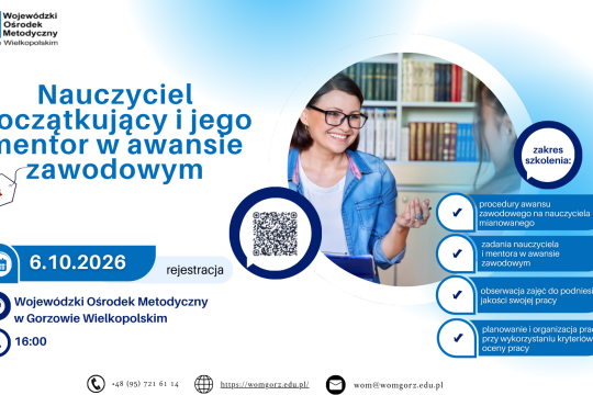 Zaproszenie na szkolenie - Nauczyciel początkujący i jego mentor w awansie zawodowym