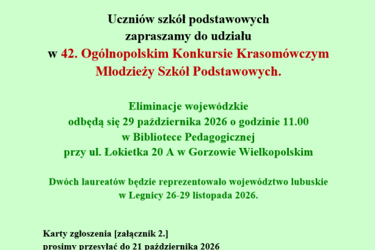 42. Ogólnopolski Konkurs Krasomówczy Młodzieży Szkół Podstawowych